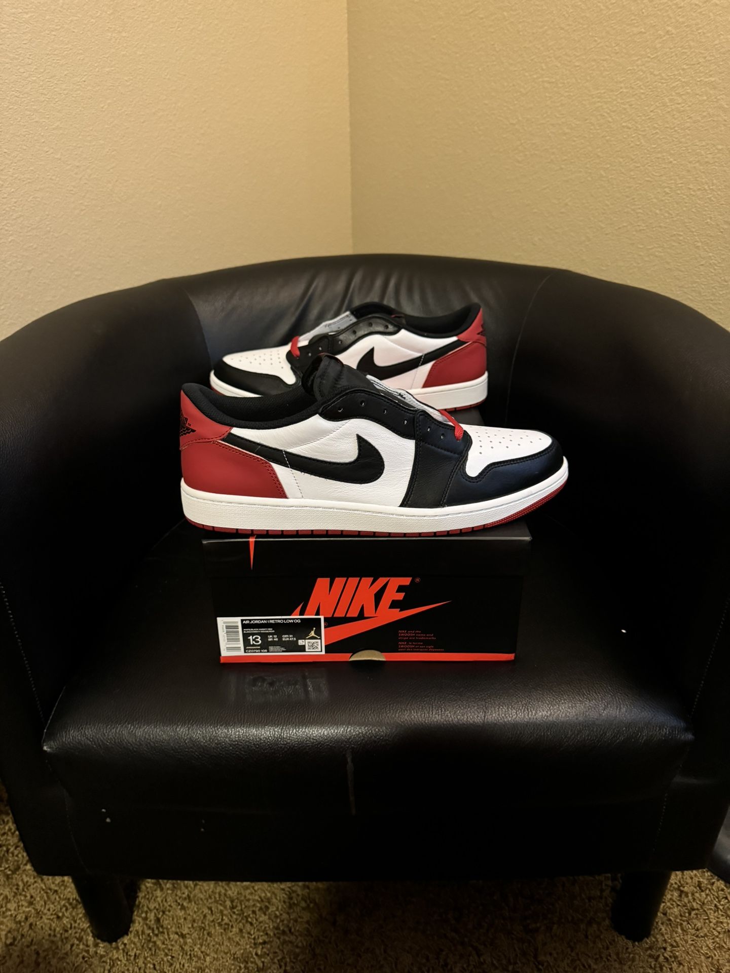 Brand new Air jordan 1 Low OG Black Toe size 13 with original box and proof of purchase. No trades cash is king and price is firm.