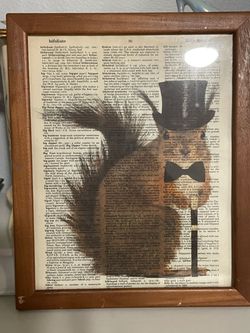 Framed Dictionary Page Art Print Squirrel in a top hat