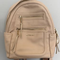 Madden NYC Mini Backpack - Nude Beige Faux Leather, Gold Zippers, Stylish & Compact 