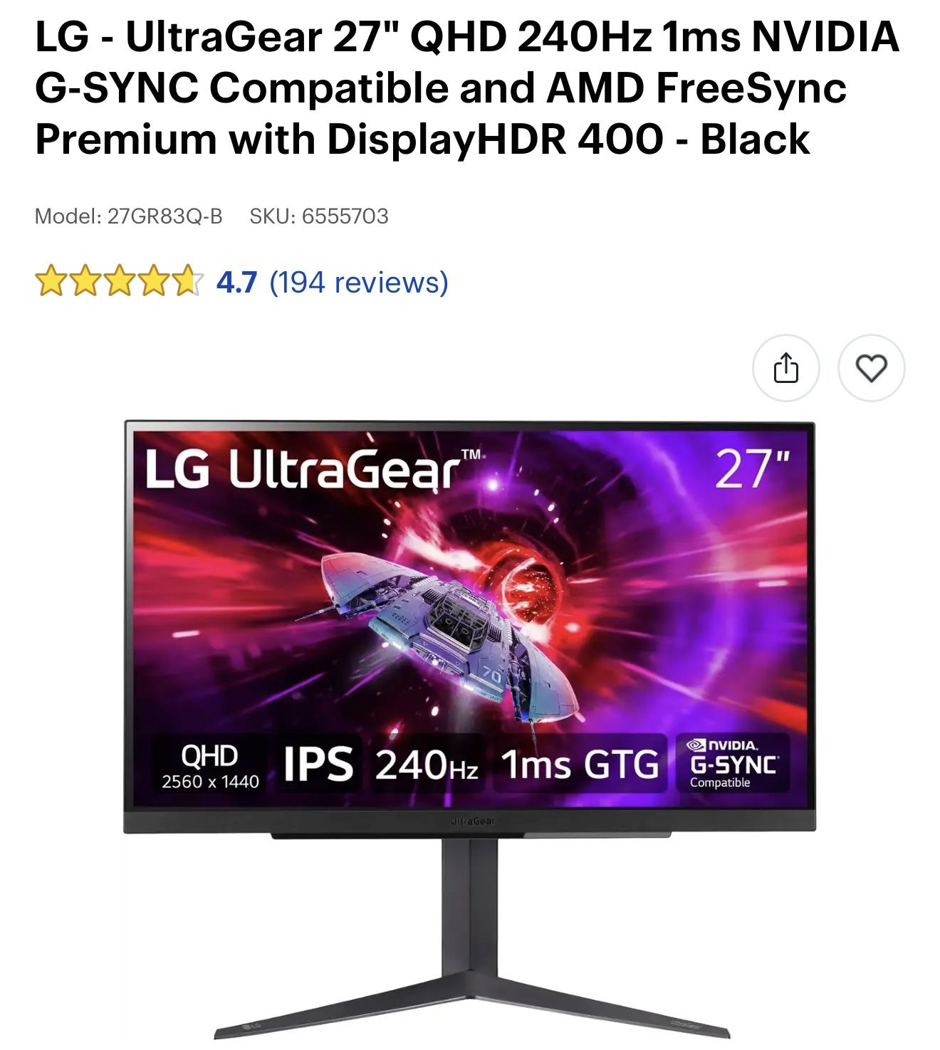 LG ULTRA GEAR 27” 240Hz