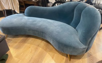 Teal Velvet Curved Sofa with Gold Legs