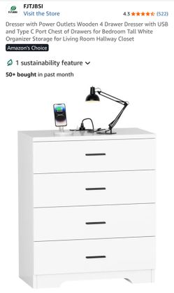 WHITE 4 DRAWER DRESSER w/ USB Ports
