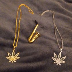 Leaf Pendants In Gold & Silver Chains