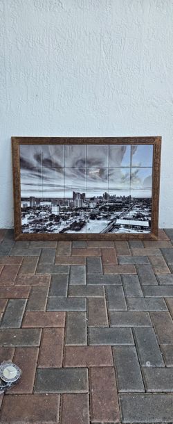 Tile picture with wooden frame