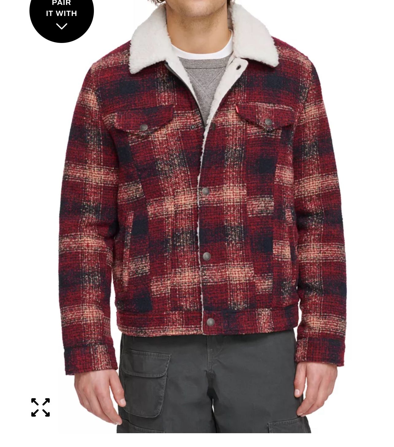 LEVIS Men's Plaid Fleece-Lined Trucker Jacket