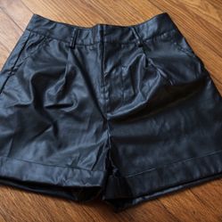 Black Faux Leather Shorts – Stylish Cuffed Hem Cash Only