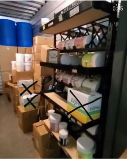 2 year supply of freeze dried food, rotation rack, water storage and pumps.
