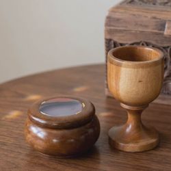 X2 VINTAGE WOOD AGATE CONTAINER STORAGE JEWELRY TRINKET KEEPSAKE BOX CHALICE CUP COLLECTABLES