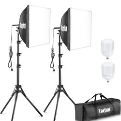 2 Torjim Softbox Photography Lighting Kits, 16'' x 16'' Professional Softbox Lighting Kit with 85W 3000-7500K LED Bulbs, Studio Lights for Photo/Video