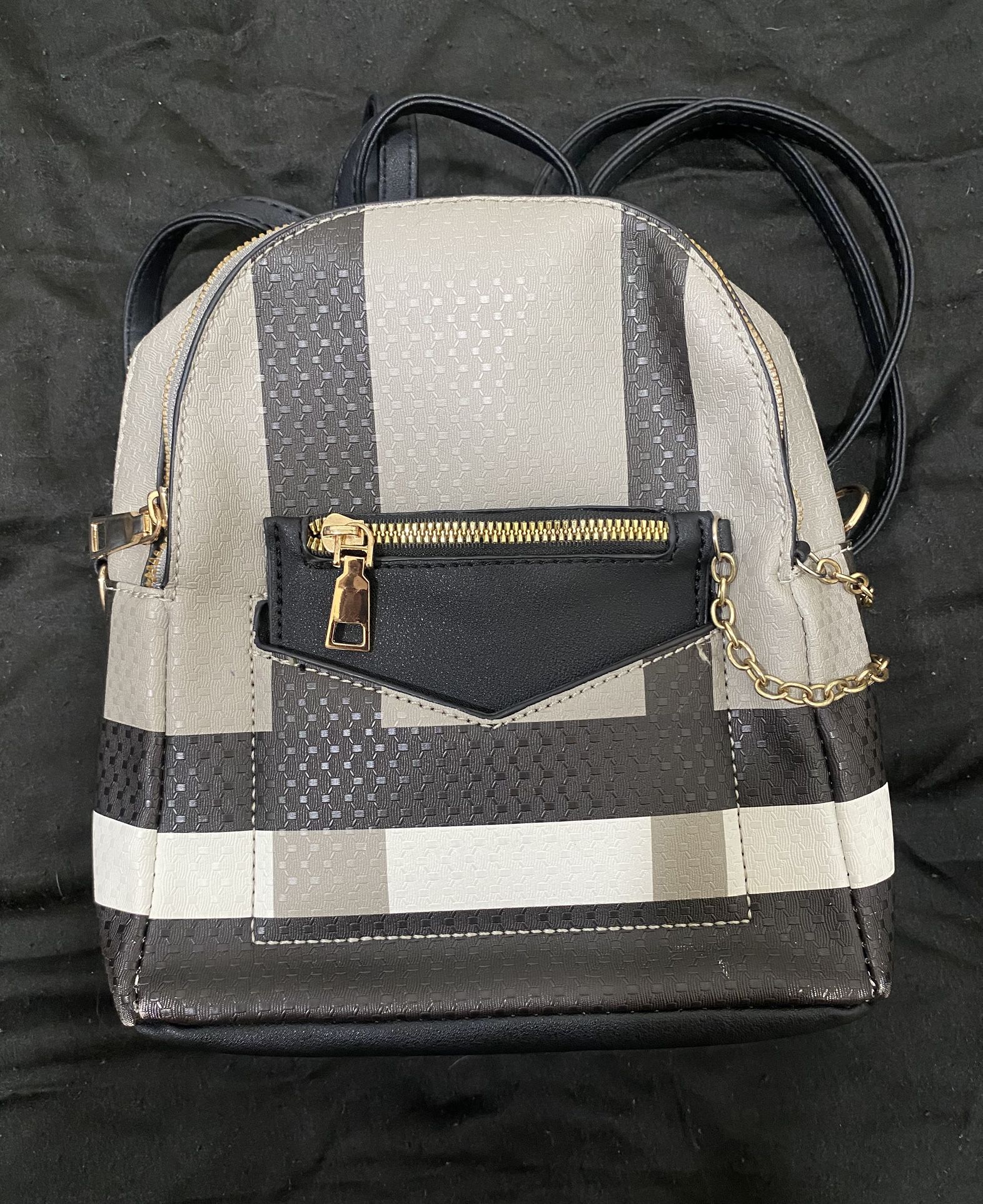 Black & Gray Mini Backpack with Wallet