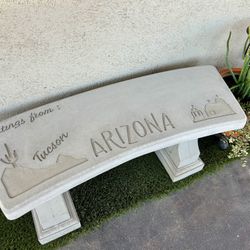 Charming Engraved Tucson Postcard Scene On Handmade Concrete Bench 🌿 Low Price!
