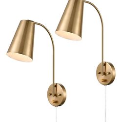 Danseer DANXU Modern Plug in Wall Sconce with Cord Set of 2 Gold Wall Light