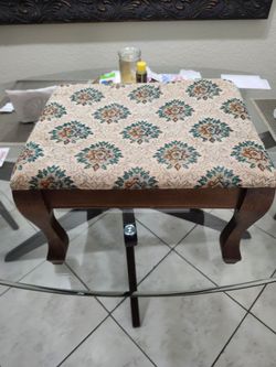 Upholstered Footstool with Floral Tapestry Top