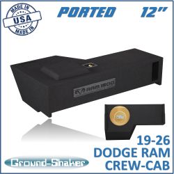 black 12" single ported sub box, fits 19-26 dodge ram 1500 crew-cab