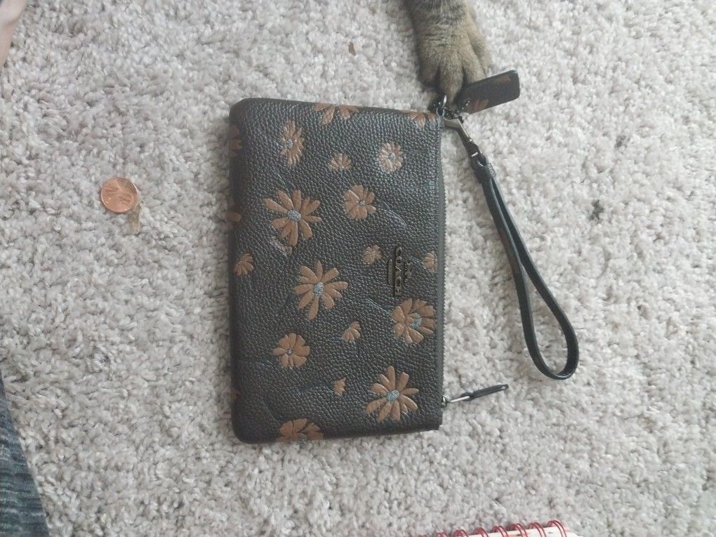 Coach Wristlet. Brown With Flowers. Used Twice