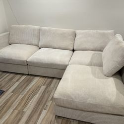 HONBAY 4-Piece Corduroy Modular Sectional Sleeper Cloud Sofa With Oversized Storage Seat in Corduroy Beige