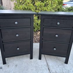 Black Solid Wood Hemnes Dresser Chest of Drawers Nightstand Furniture Set Great Condition 