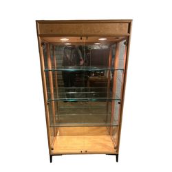 Mid Century Modern Olive burl Bookcase/display Cabinet 