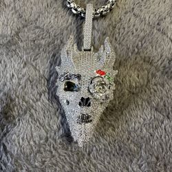 New Zircon Blinged Out Demon Head With Stainless Steel Large Box Chain