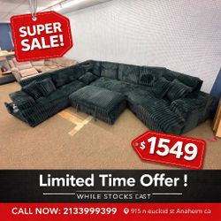 DARK GRAY Corduroy  RHF Fabric Half U-Shaped Pull Out Sectional Sofa w/ Storage Armrest w/ USB + Pillows