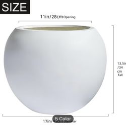13.5 H X 17" Dia (12" Pot Opening) Round Fiberstone Planter with Drainage Hole, White, Indoor/Outdoo