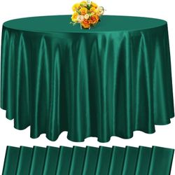 12 Pack 108 Inch Hunter Green Satin Tablecloth - Silky Round Tablecloth Overlay Smooth Fabric Table Cover, Bright Table Decoration for Wedding Party B