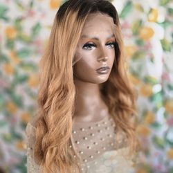 22" Honey Blonde Ombre  Human Hair Wig  13X4 LACE FRONT
