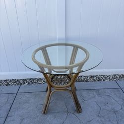 Rattan Wicker Round Glass Table