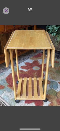 On Wheels, Maple Wood Drop-leaf Table / Kitchen Island - 32"H x 31"L (open) x 24"W - Like New