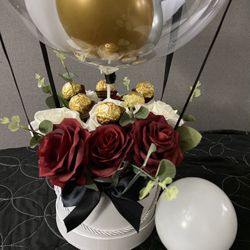 Personalized Balloon Arrangement With Artificial Or Natural Flowers Text Is Changeable
