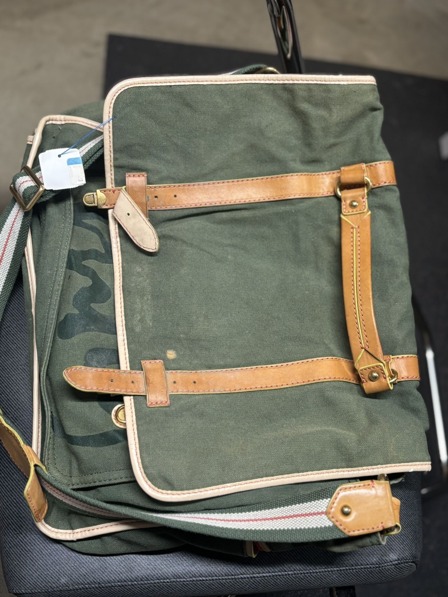Vintage Canvas & Leather Messenger Bag – Green/Red – Great Condition