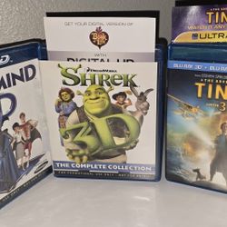 Megamind (Blu-ray 3D) SEALED + Shrek 1 2 3 + Tin Tin [ALL Are 3D Blu-ray Discs]