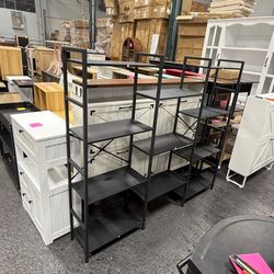 CAPHAUS Triple Column 4 Tier Bookshelf, Industrial Triple Bookcase with 11 Open Display Shelves, Adjustable Wide Shelf for Living Room, Bedroom, Home 