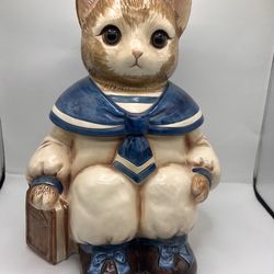 Mervyns Sailor Cat Cookie Jar Wilbur Milton Jar Made In Japan Marble Eyes