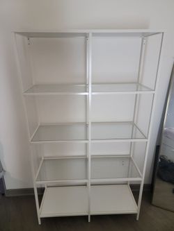 White glass book shelf cabinet
