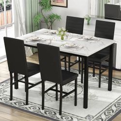 5-Piece Faux Marble Dining Table Set