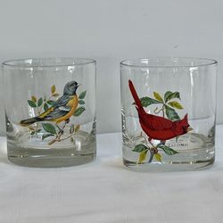 Vintage "American Songbirds" Rocks Glasses By West Virginia Glass Specialty Company