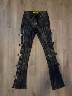 Guapi Obsidian Black Buckle Leather Pants (size: 30) new