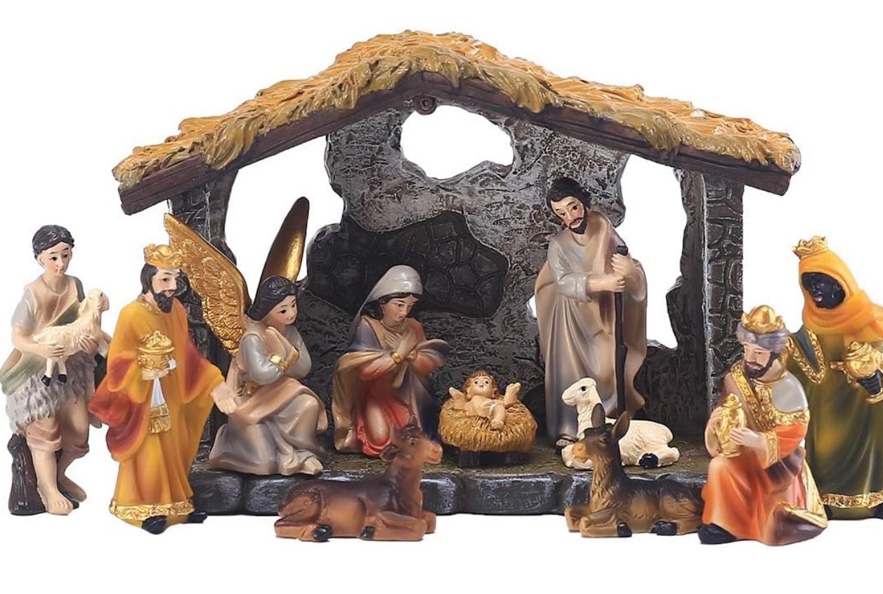 Christmas Nativity Scene Set with Stable, 11 Piece Traditional Holiday Decoration (11)