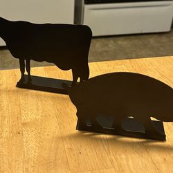 Cow And Pig Silhouette Table Top Metal Home Decor 