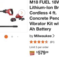 Milwaukee Battery Concrete Vibrator 