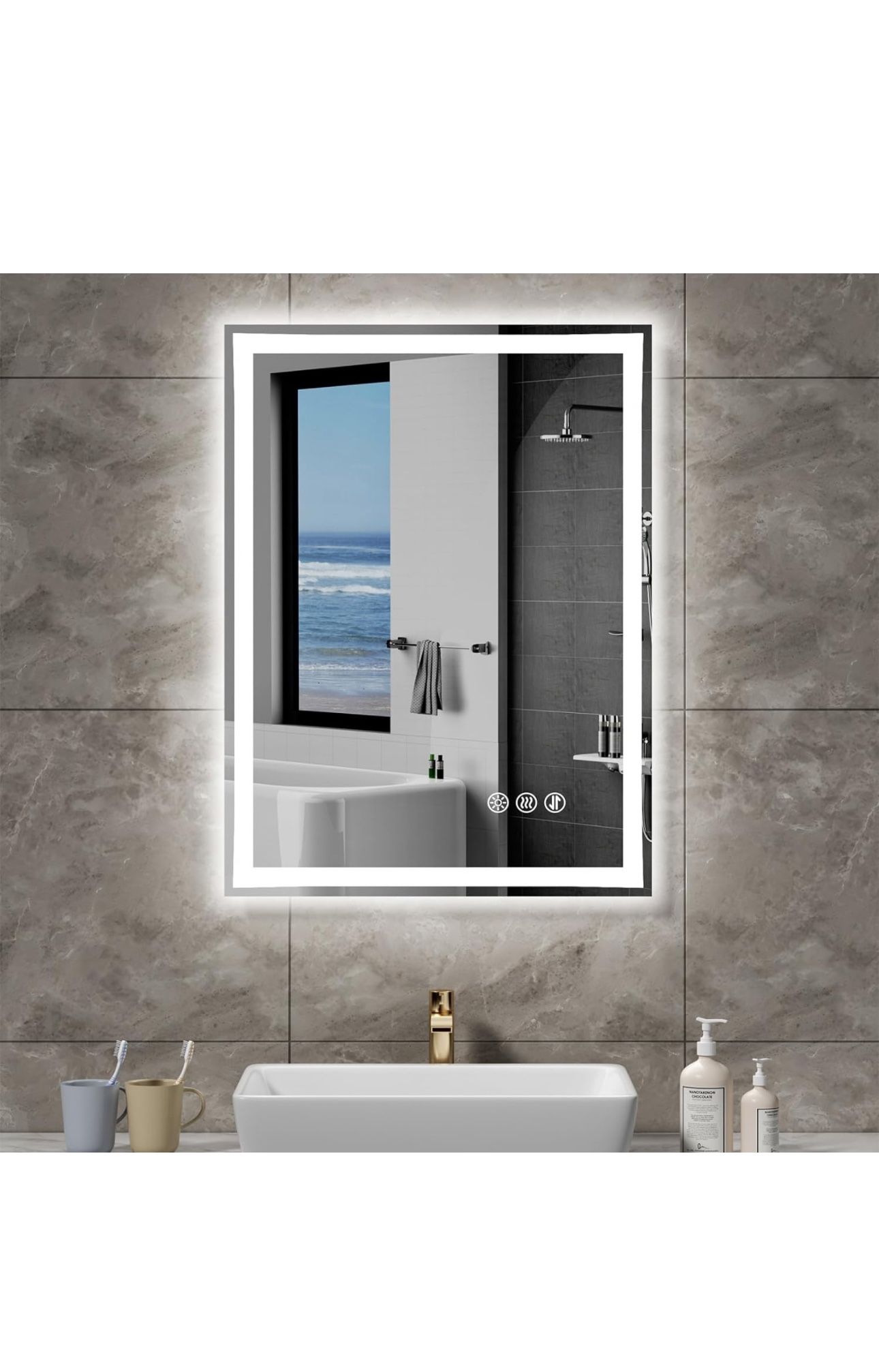 20x28 Inch LED Mirror Bathroom Vanity Mirrors, Wall Mounted LED Makeup Mirror with Anti-Fog, 3000-6000K Adjustable, Memory Dimmable Touch Switch (Vert