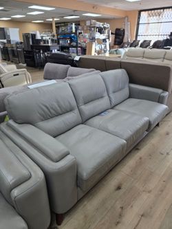 Modern Light Grey Leather Sofa