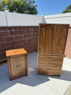 Wood Armoire with Drawers and Small Cabinet