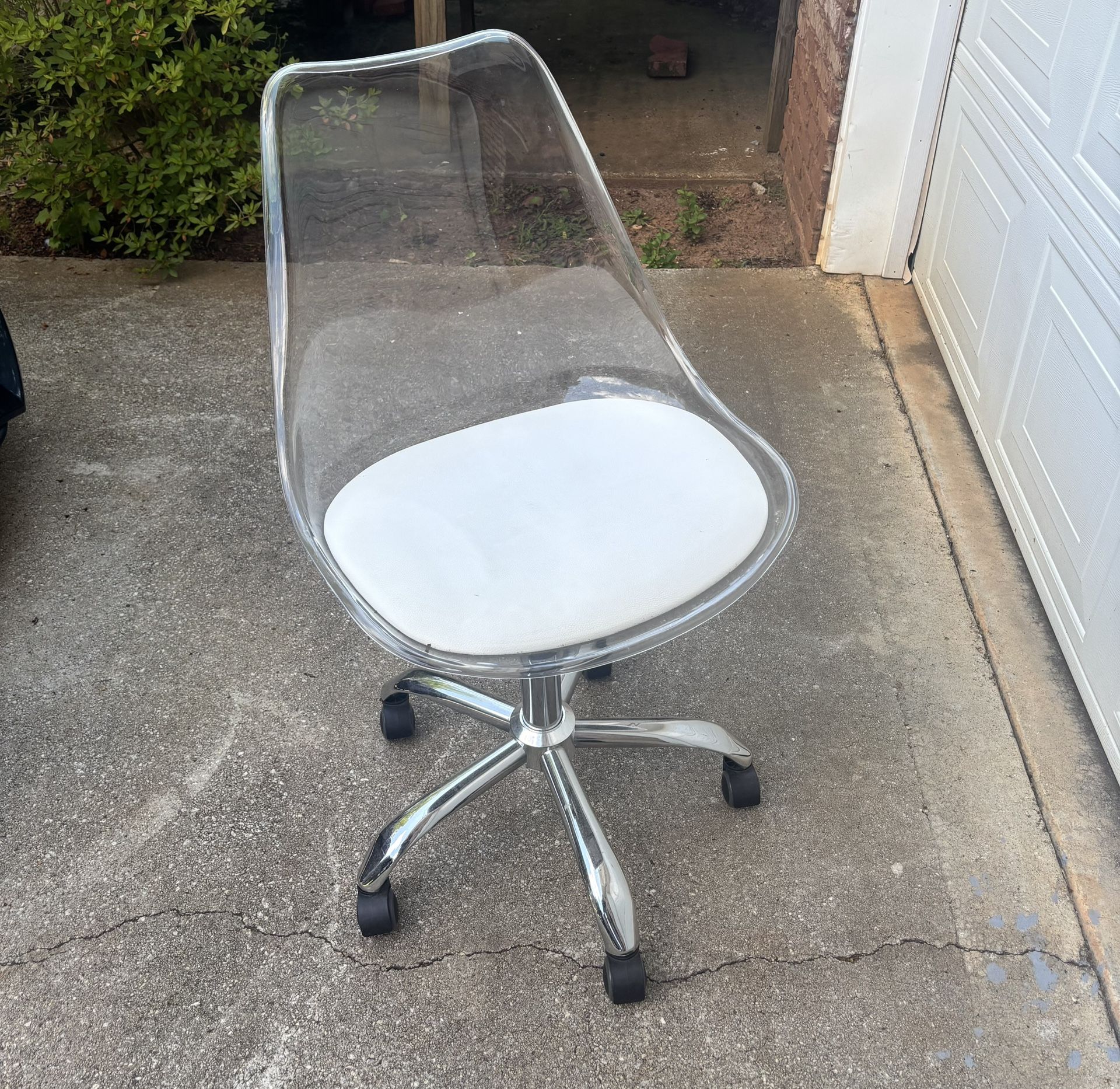 Modern Clear Acrylic Rolling Chair with White Cushion