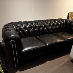 Black Tufted Leather Sofa 