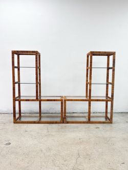 Vintage MCM Rattan Tetris Etagere Set