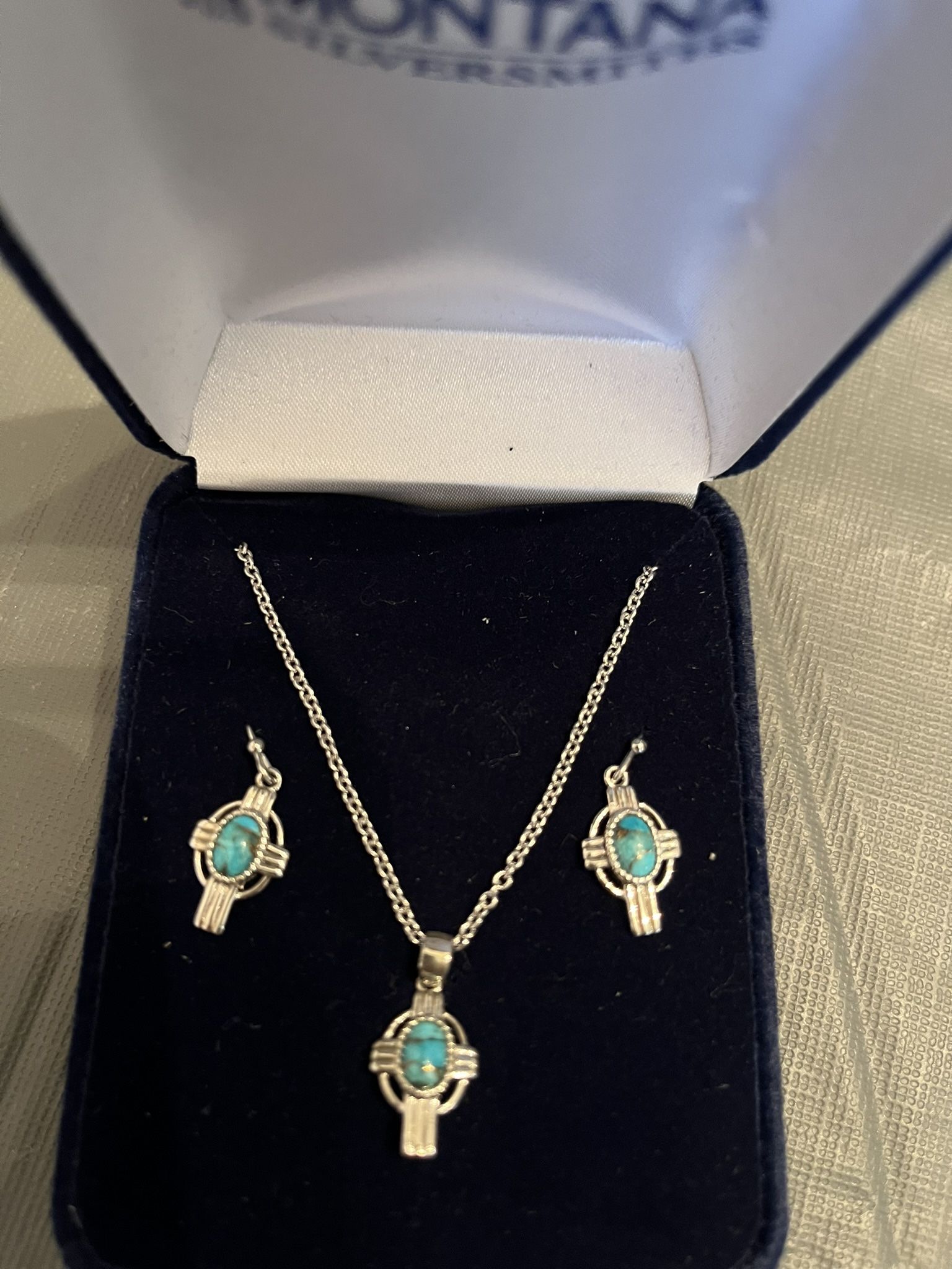 Silver & Turquoise Necklace With Earrings Set