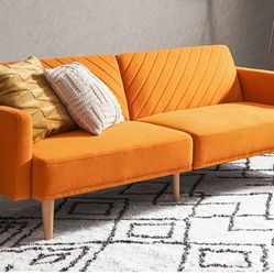 mopio Futon Sofa Bed, Couch, Small Sofa, Sleeper Sofa, Loveseat, Mid Century Modern Futon Couch, Sofa Cama, Couches for Living Room (Apricot Velvet)