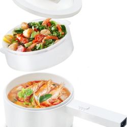Hot Pot Electric with Steamer, 1.5L Ceramic Glaze Non-stick Portable Electric Pot, Dual Power Multi-functional Electric Cooker, Suitable for Steak, Pa